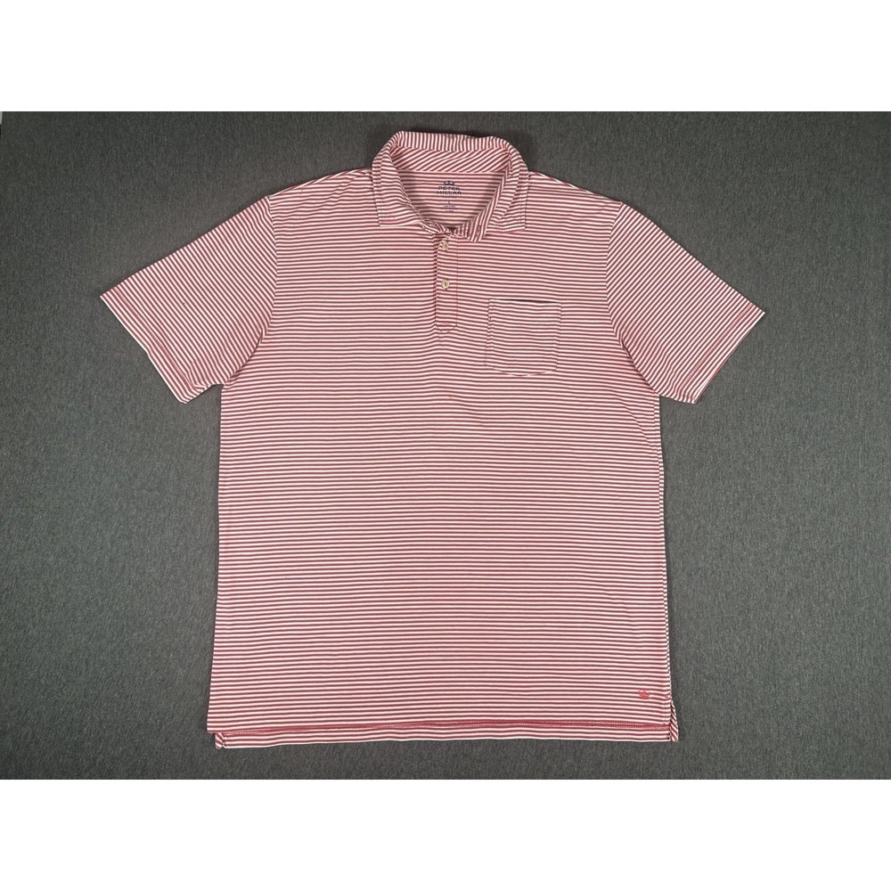 Peter Millar Seaside Wash Striped Polo Shirt Red White Size L